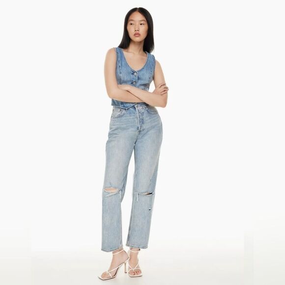Denim Forum Light Blue Straight Leg Jeans - Picture 1 of 9